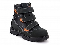 152-121 Бос(Bos), ботинки детские утепленные ортопедические профилактические, байка, кожа, черный, оранжевый в Симферополе