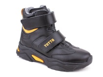 3542-131,15 Тотто (Totto), ботинки детские утепленные ортопедические профилактические, кожа, байка, черный, оранжевый в Симферополе