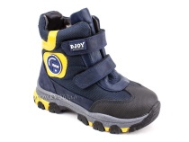 056-600-194-0049 (26-30) Джойшуз (Djoyshoes) ботинки детские зимние мембранные ортопедические профилактические, натуральный мех, мембрана, кожа, темно-синий, черный, желтый в Симферополе