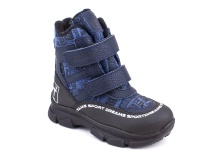 2633-11МК (26-30) Миниколор (Minicolor), ботинки зимние детские ортопедические профилактические, мембрана, кожа, натуральный мех, синий, черный, милитари в Симферополе