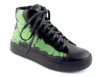 55317Б ШагоВита (Shagovita), ботинки детские  профилактические, кожа, байка, черный, зеленый в Симферополе