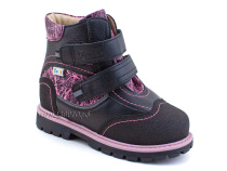 543-8 (26-30) Твики (Twiki) ботинки детские зимние ортопедические профилактические, кожа, натуральный мех, черно-розовый в Симферополе